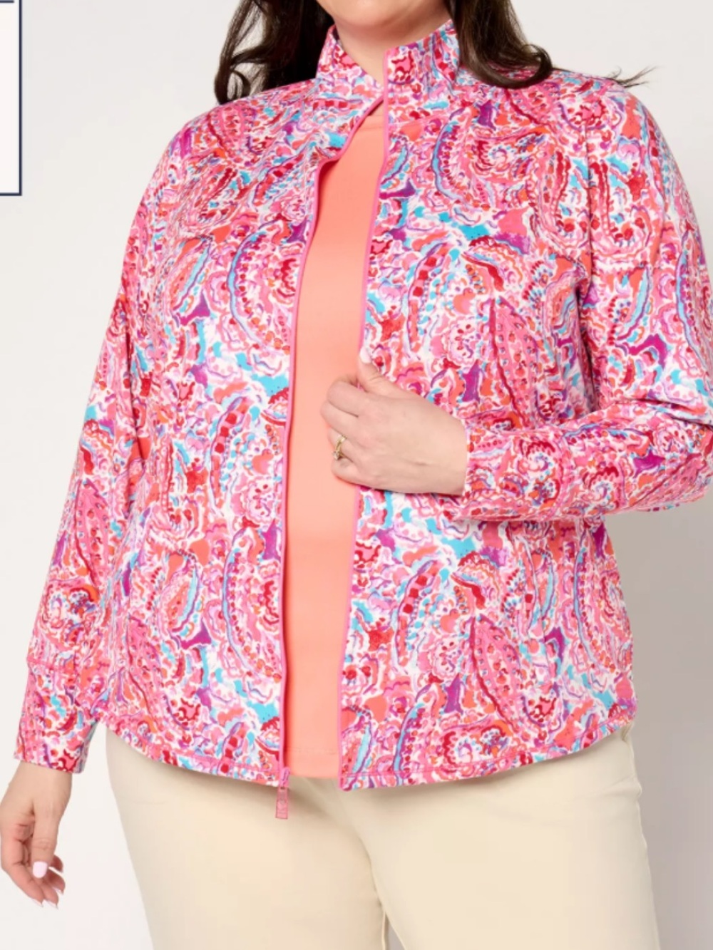 Belle by Kim Gravel Pink Water Paisley Zip-Front Jacket - NWT - 2X